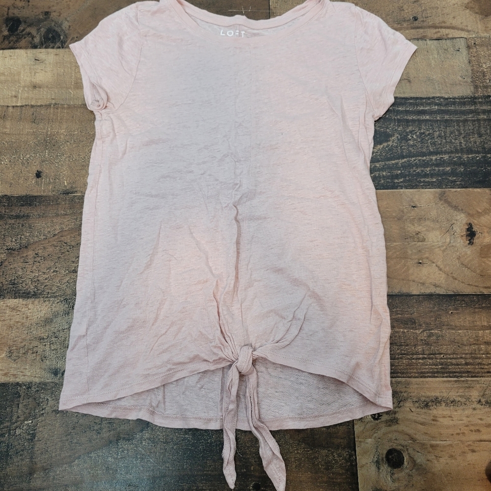 Medium Loft Linen Soft Baby Dusty Rose Pink Tie Front Slub Shirt